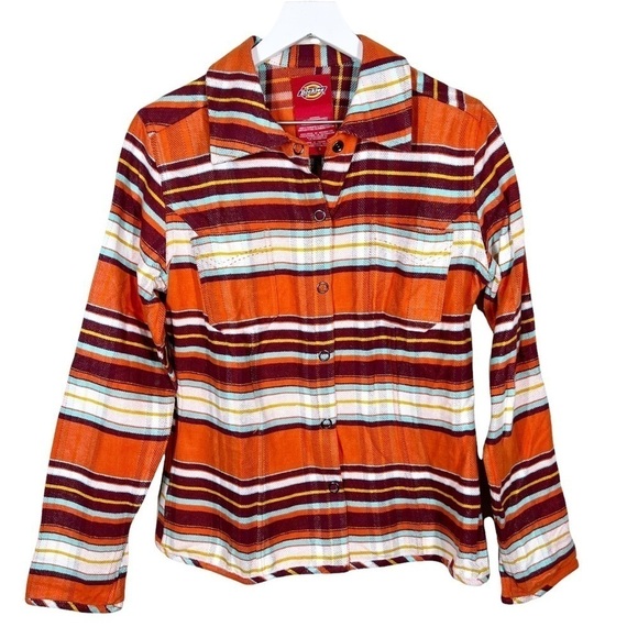 Dickies Womens Multicolor Stripe Snap Button Long Sleeve Shirt Jacket Cotton - Picture 1 of 7